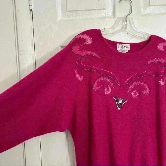 VINTAGE CEDARS Fuchsia Lambs Wool Blend Dolman Sleeve Crew neck Sweater | size L - Picture 3 of 11
